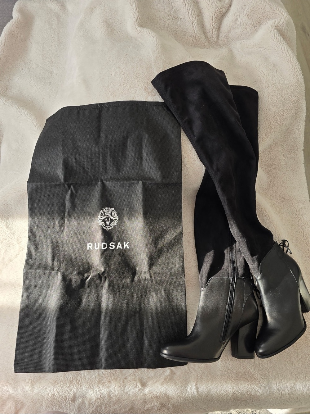 NWT RUDSAK Brasil Black Over-the-Knee Block Heel Boots Suede and Leather size 41